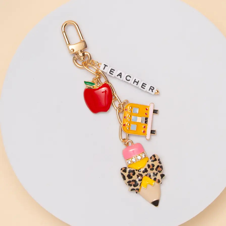 School Bus Teacher Keychain Bag Charm