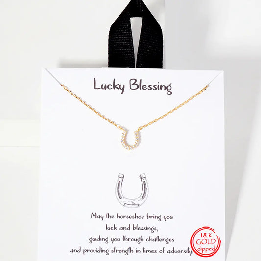 Horseshoe Cz Pendant Gold Dipped Necklace-GDCRY