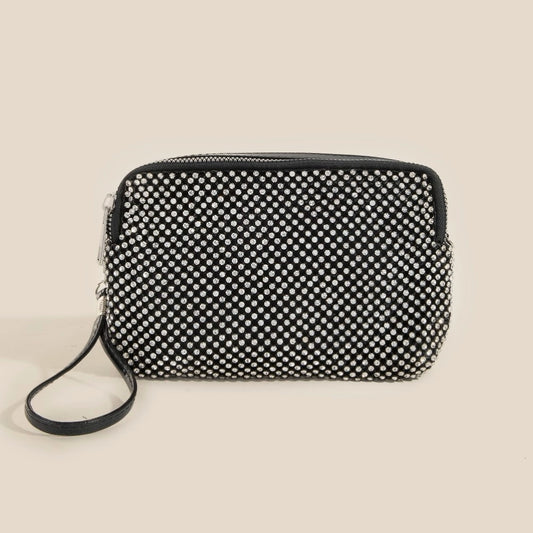 Full Rhinestone Studded Wristlet Bag-Black