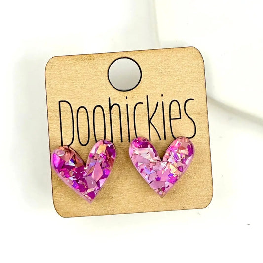 Chunky Glitter Swoopy Heart Studs Collection - Purple/Pink