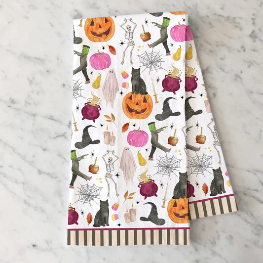 Tricks & Treats Halloween Tea Towel - Stripe Border