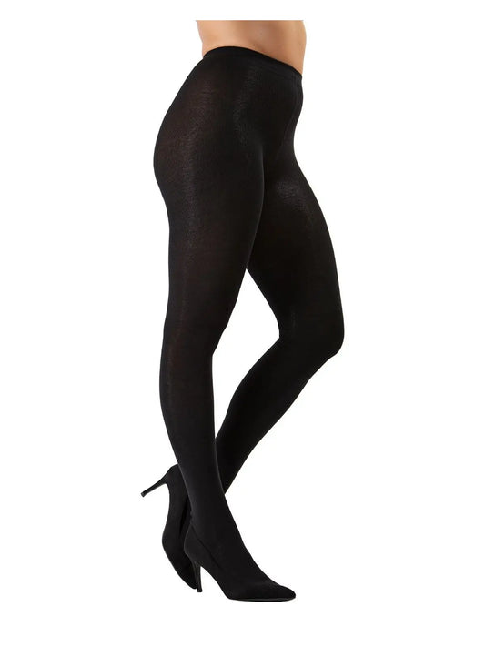 Memoi Brooklyn Flat Knit Sweater Tights-Black
