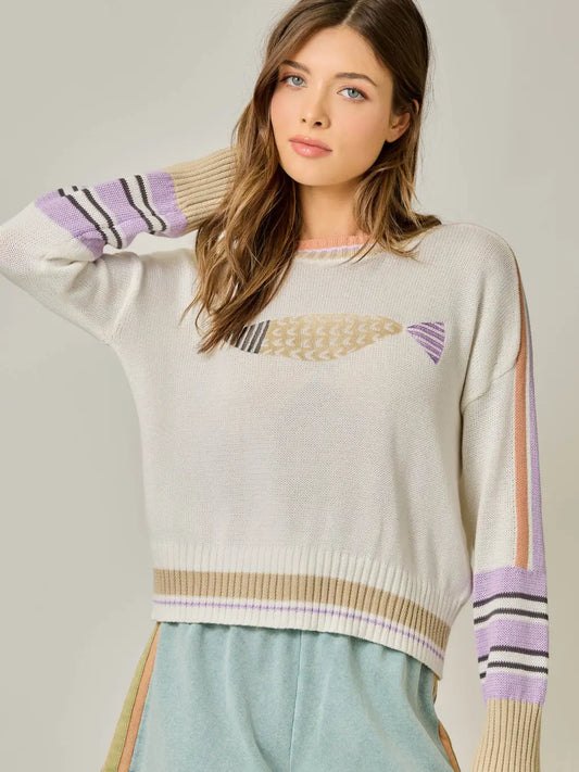Forelle Color Block Pullover Sweater-Off White Mix