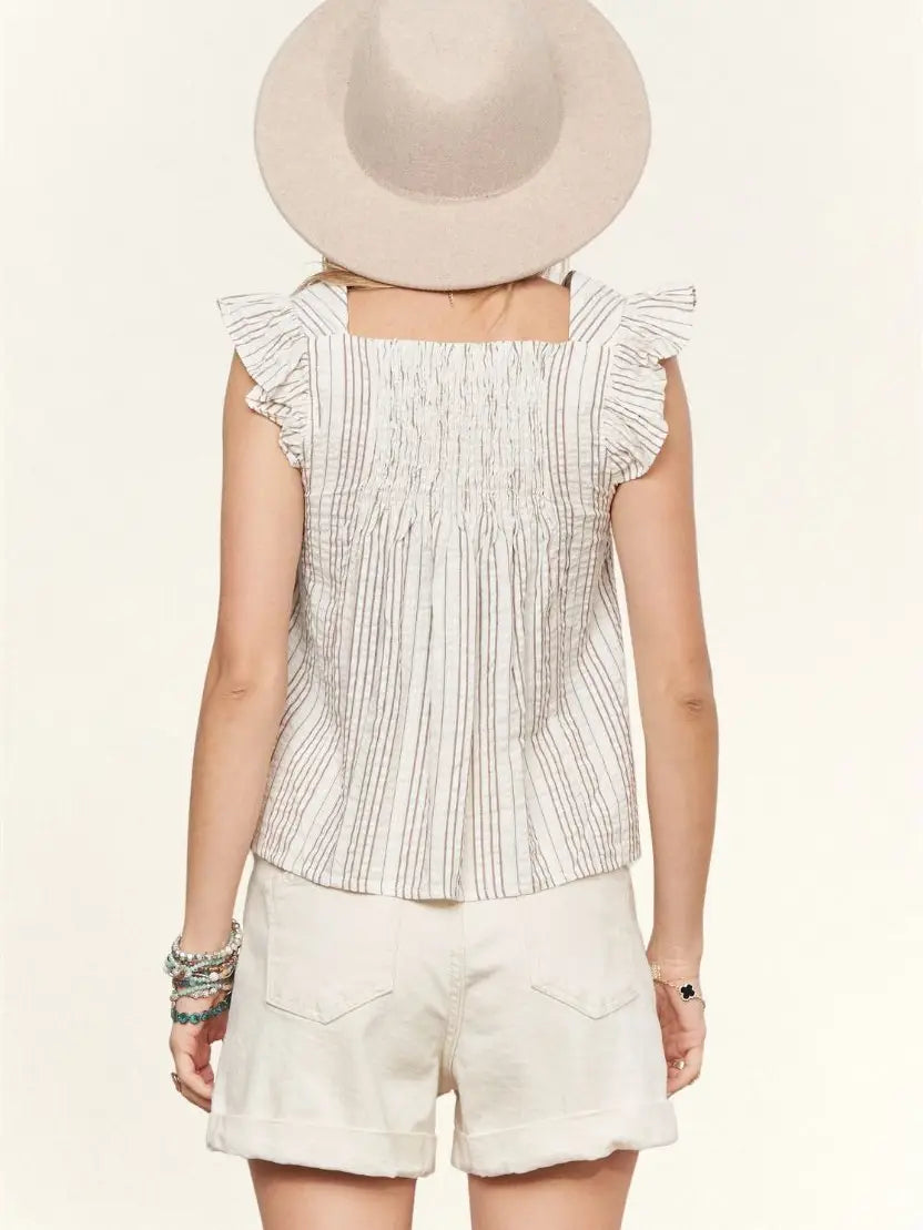 Striped Smocked Blouse-CHOCO