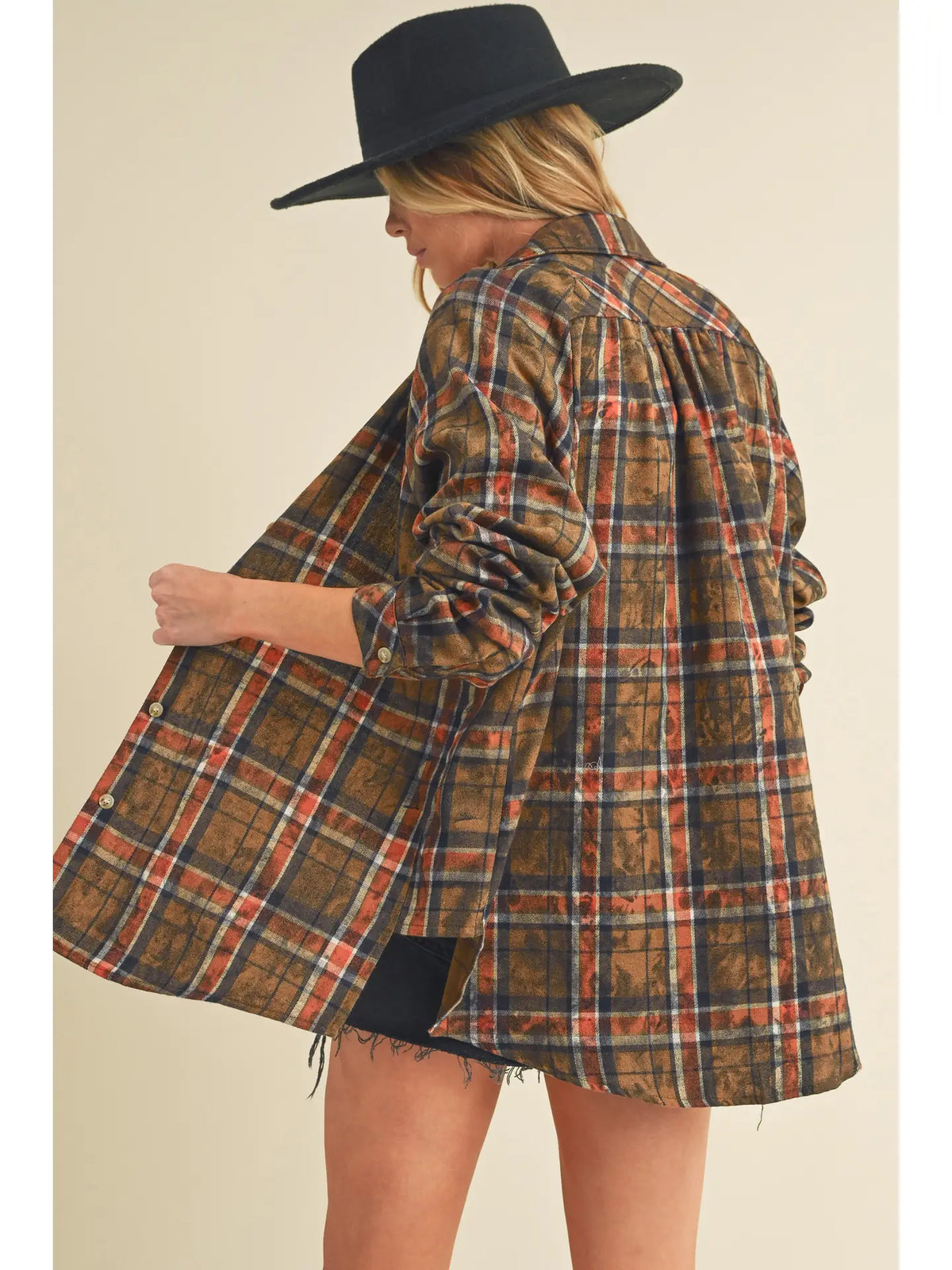 Laura Plaid Washed Flannel Shirt- Camel