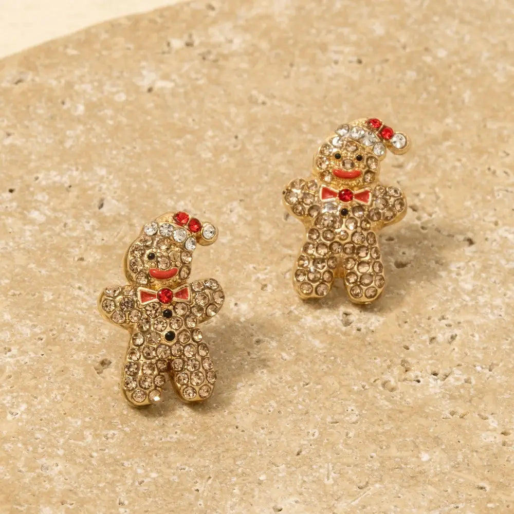 Christmas Gold Pave Gingerbread Man Stud Earrings