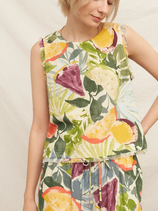 Tropical Fruit Print Sleeveless Top