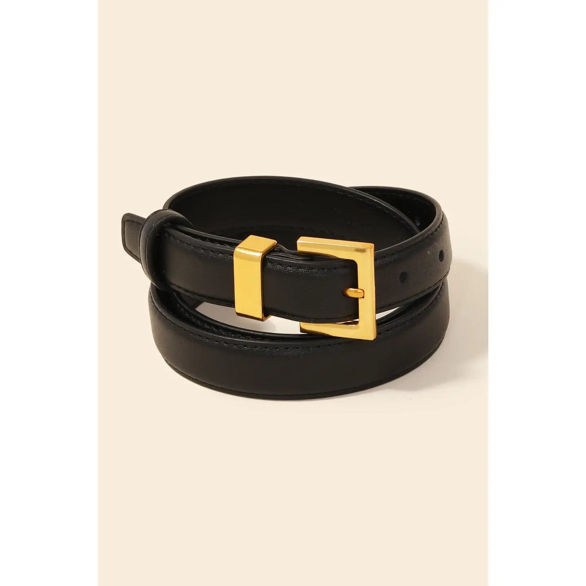 Genuine Leather Square Buckle Belt-Black