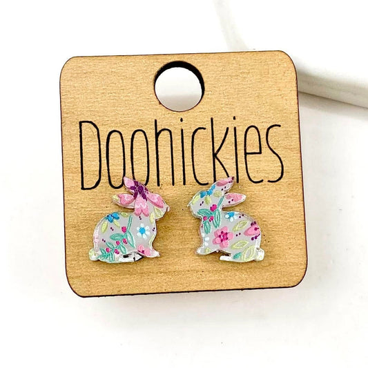 15mm Spring Print Bunny Studs-Pink Floral