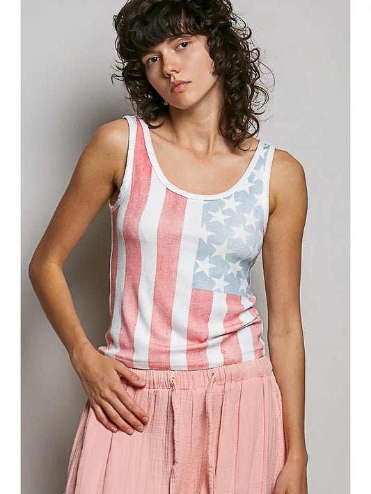 American Flag Vintage Wash Ribbed Tank Top