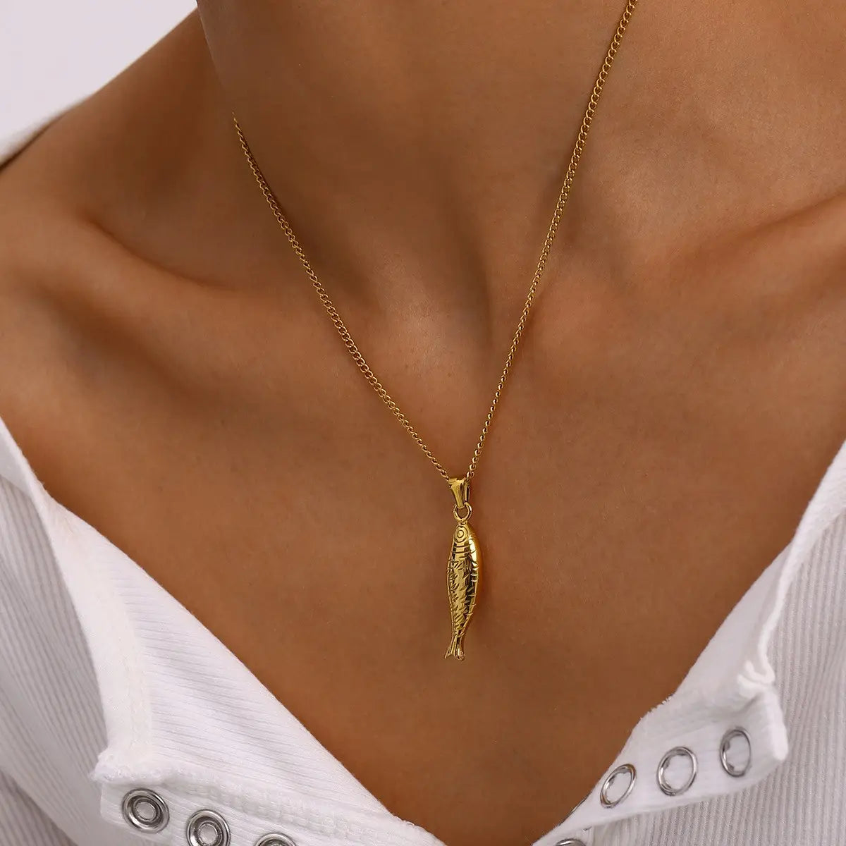 18K Gold Stainless Steel Fish Necklace