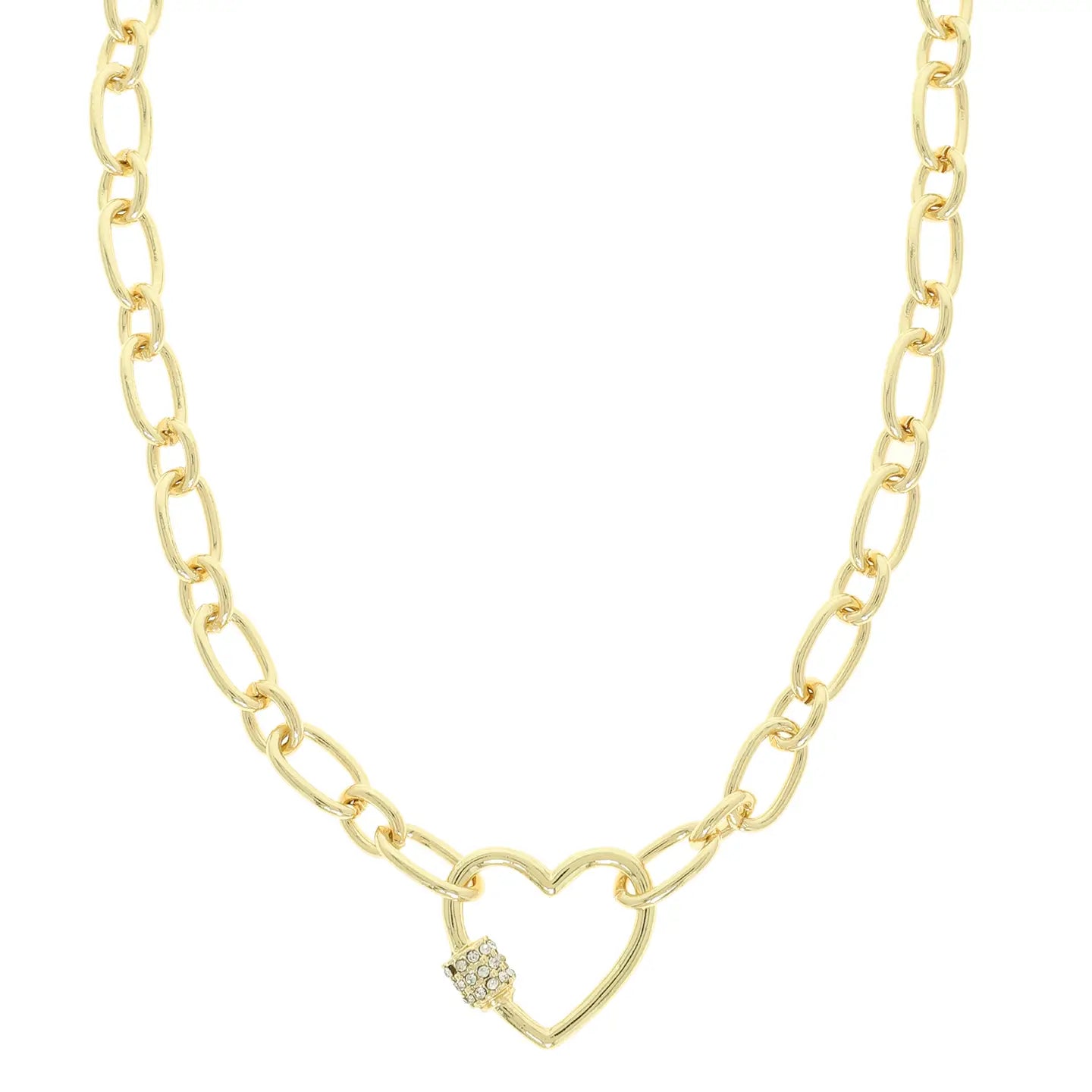 Open Heart Pendant Chain Necklace-Rhinestone Accent