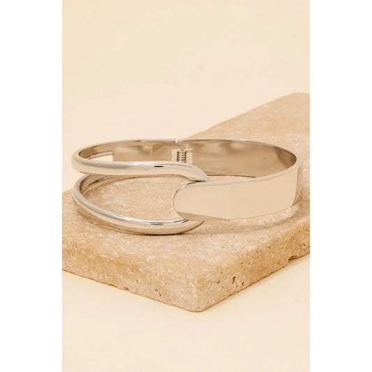 Stainless Steel Layered Tear Hinge Bangle Bracelet-Silver