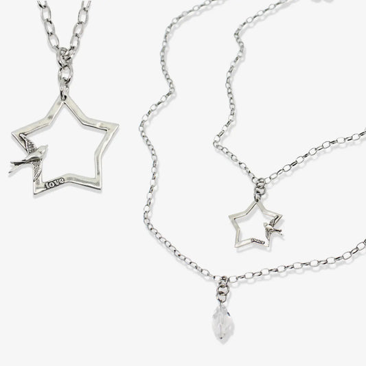 Peace & Love Star and Bird Original Lite Necklace-Silver