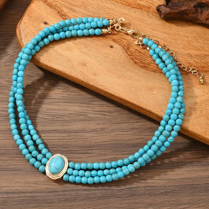 Bohemian Multi Strand Turquoise Bead Necklace