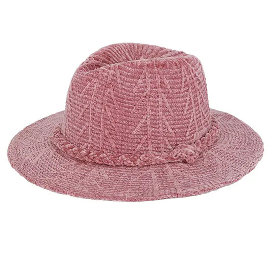 Chenille Pattern and Braided Band Winter Fedora-Mauve