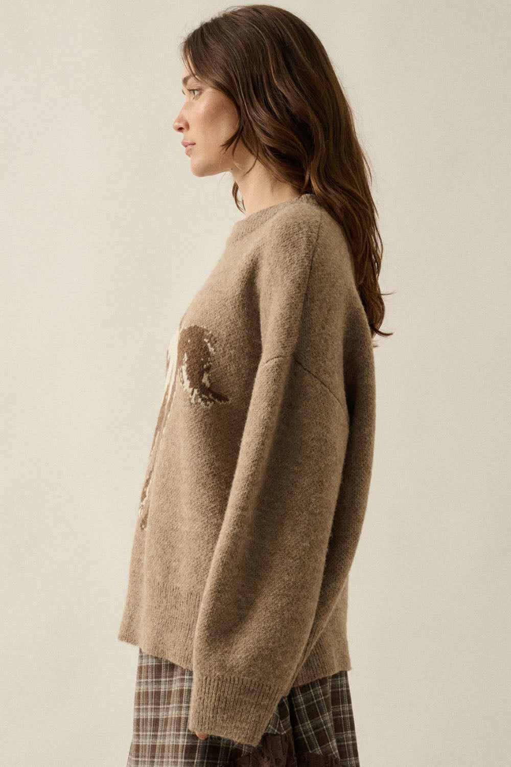 Horse Jacquard-Knit Loose-Fit Drop-Shoulder Sweater
