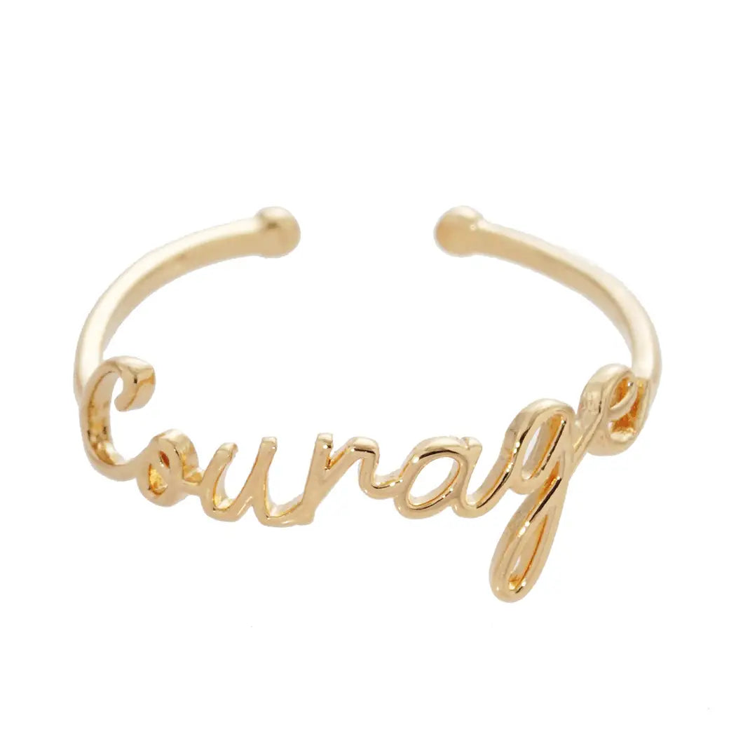 Gold-Dipped Script Courage Adjustable Ring