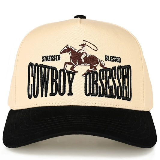 C.C Cowboy Obsessed Embroidered Cotton Trucker Cap-Black