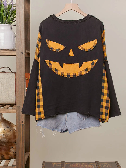Pumpkin Face Sweater-Black