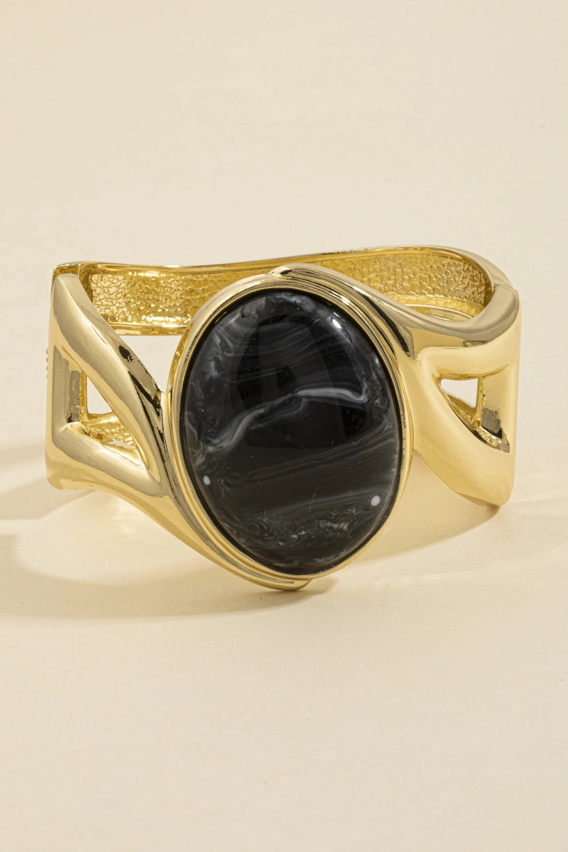 Oval Cabochon Loop Cuff Bracelet-Black