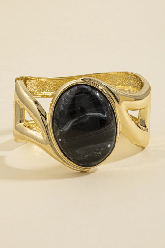 Oval Cabochon Loop Cuff Bracelet-Black