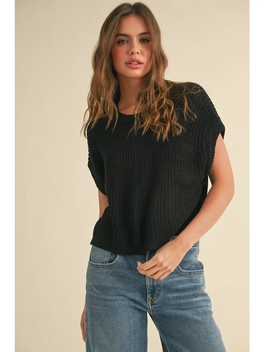 Marla Dolman Sleeve Knitted Top-Black