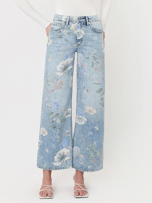 Floral Print Light Wash High Rise Jeans