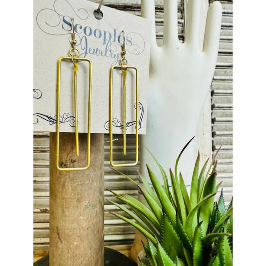 Scooples Gold Rectangle Bar Earrings