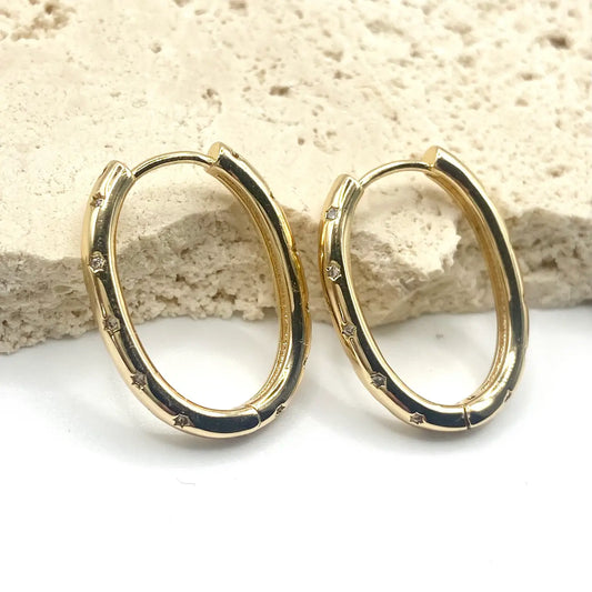 Starburst Oval Hoop Earrings Huggy Huggies-Gold