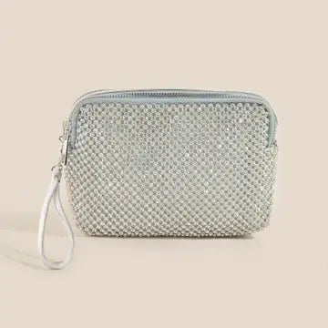 Full Rhinestone Studded Wristlet Bag-Silver