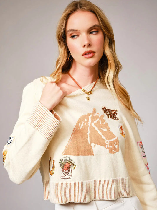 Horse Graphic Western Patch Sweater