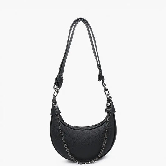 Zora Moon Shoulder Bag w/ Chain-Black