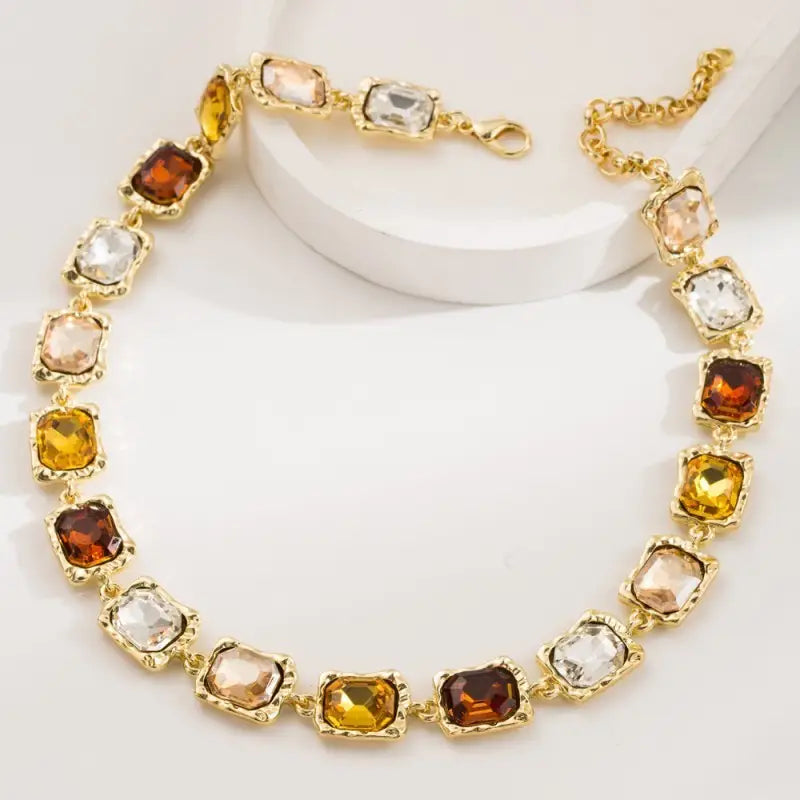 Emerald-Cut Earth Tone Crystal Collar Necklace