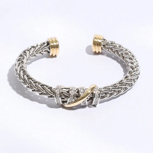 Ponytail 7mm Cross Pave Bar Bangle Bracelet