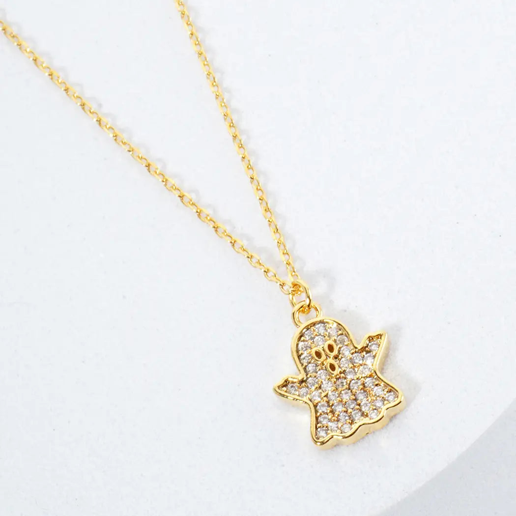 Peek-A-Boo Cz Ghost Pendant Necklace-GDCRY