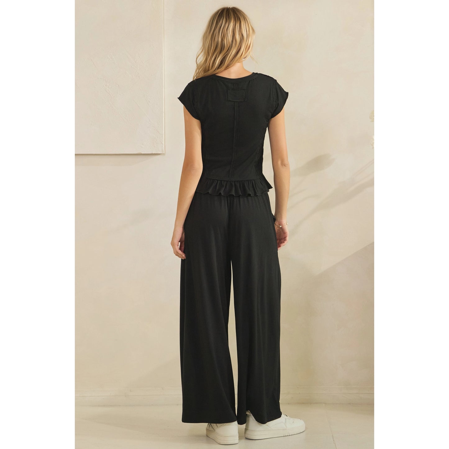 Boho Smocked Lounge Set-Black