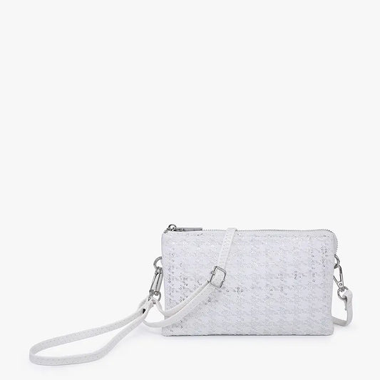 Riley Houndstooth 3 Compartment Crossbody/Wristlet-Sequin White
