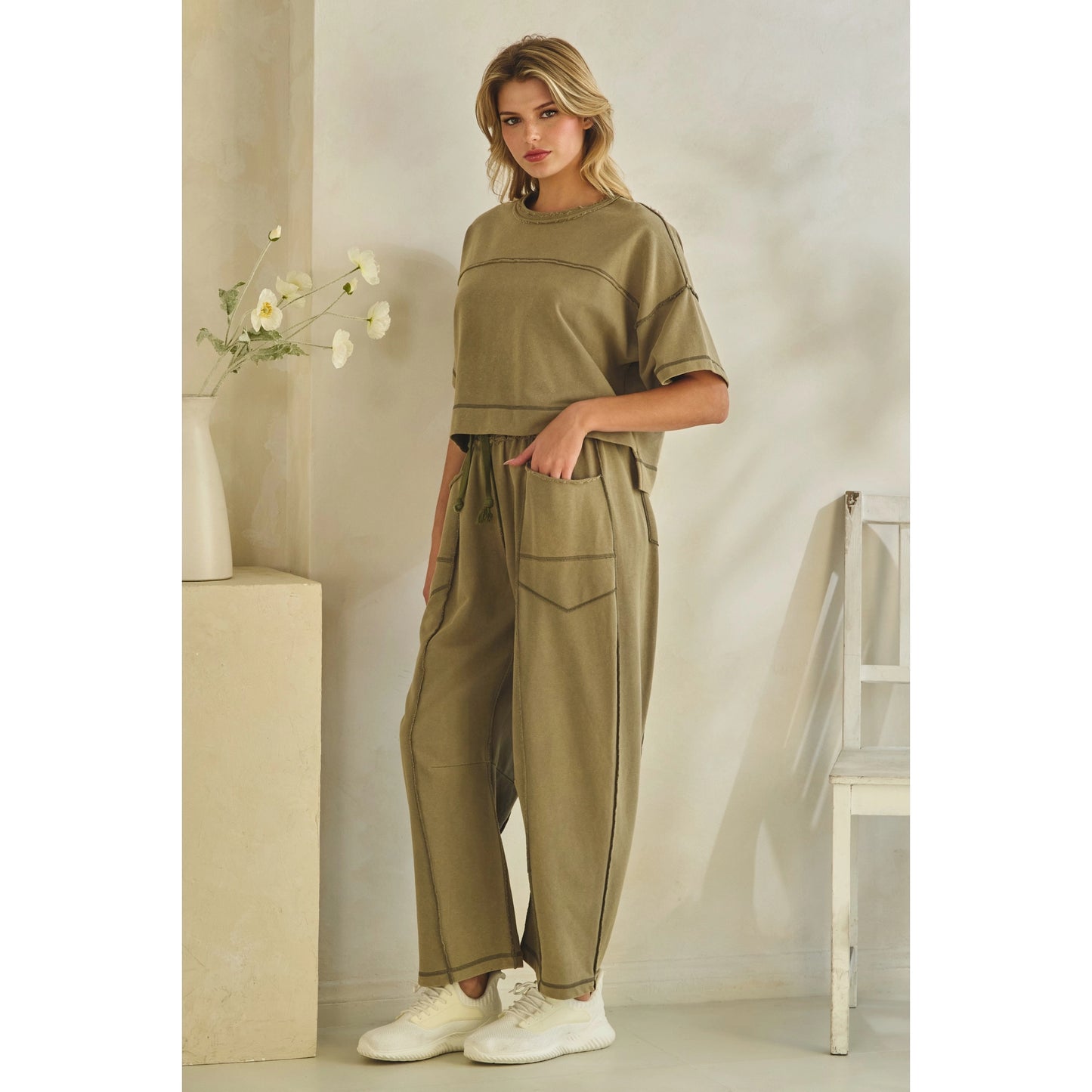 Cropped Easy Set-Olive