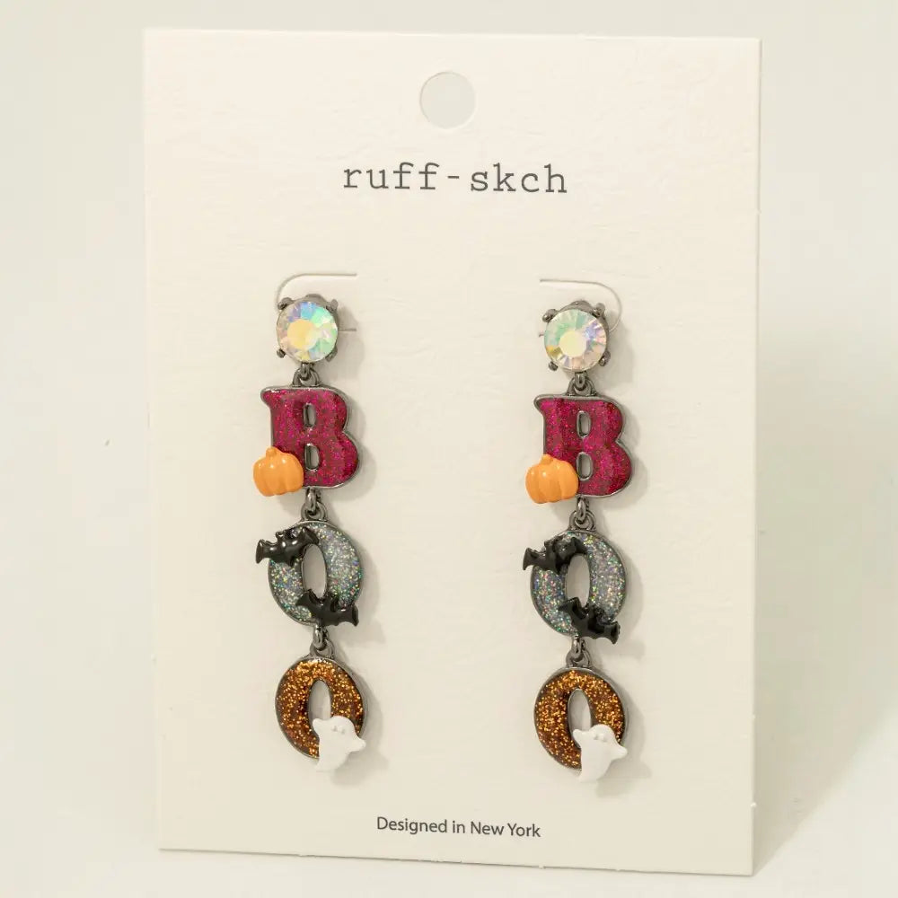Halloween Boo Glitter Resin Dangle Earrings