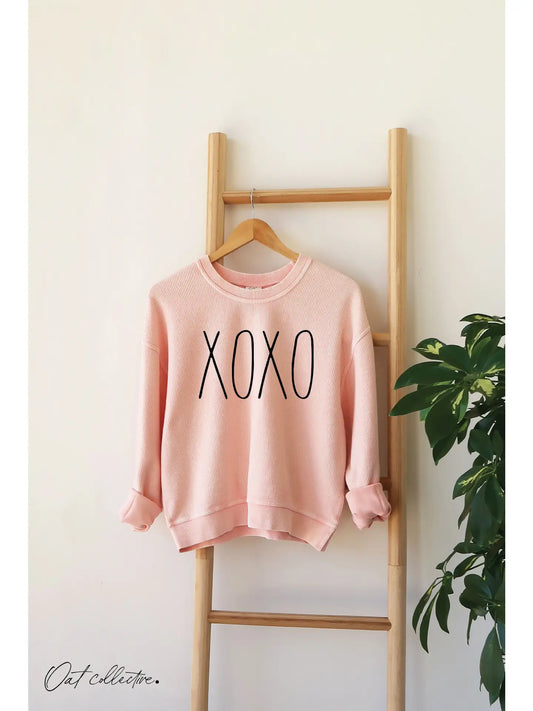 Xoxo Cropped Thermal Vintage Pullover-Urban Pink