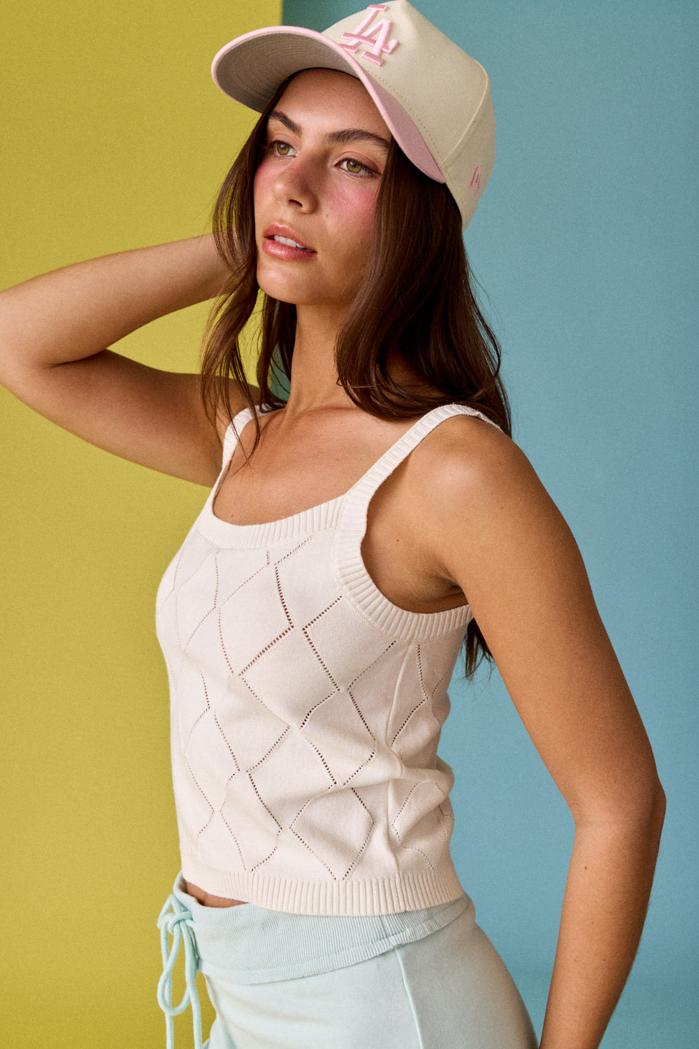 Diamond Knit Tank Top-Ivory