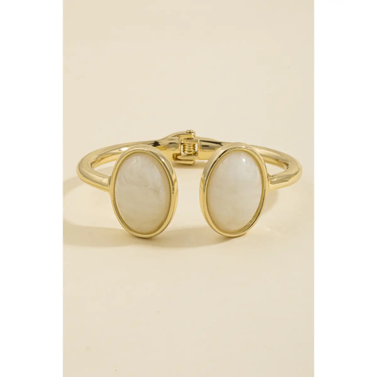 Double Cabochon Open Cuff Bracelet-Ivory