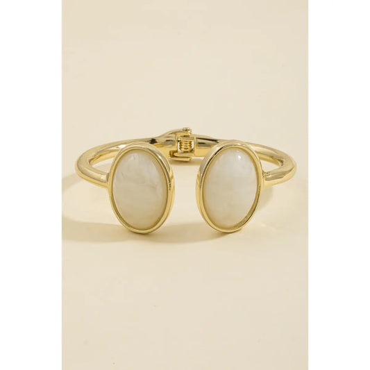 Double Cabochon Open Cuff Bracelet-Ivory
