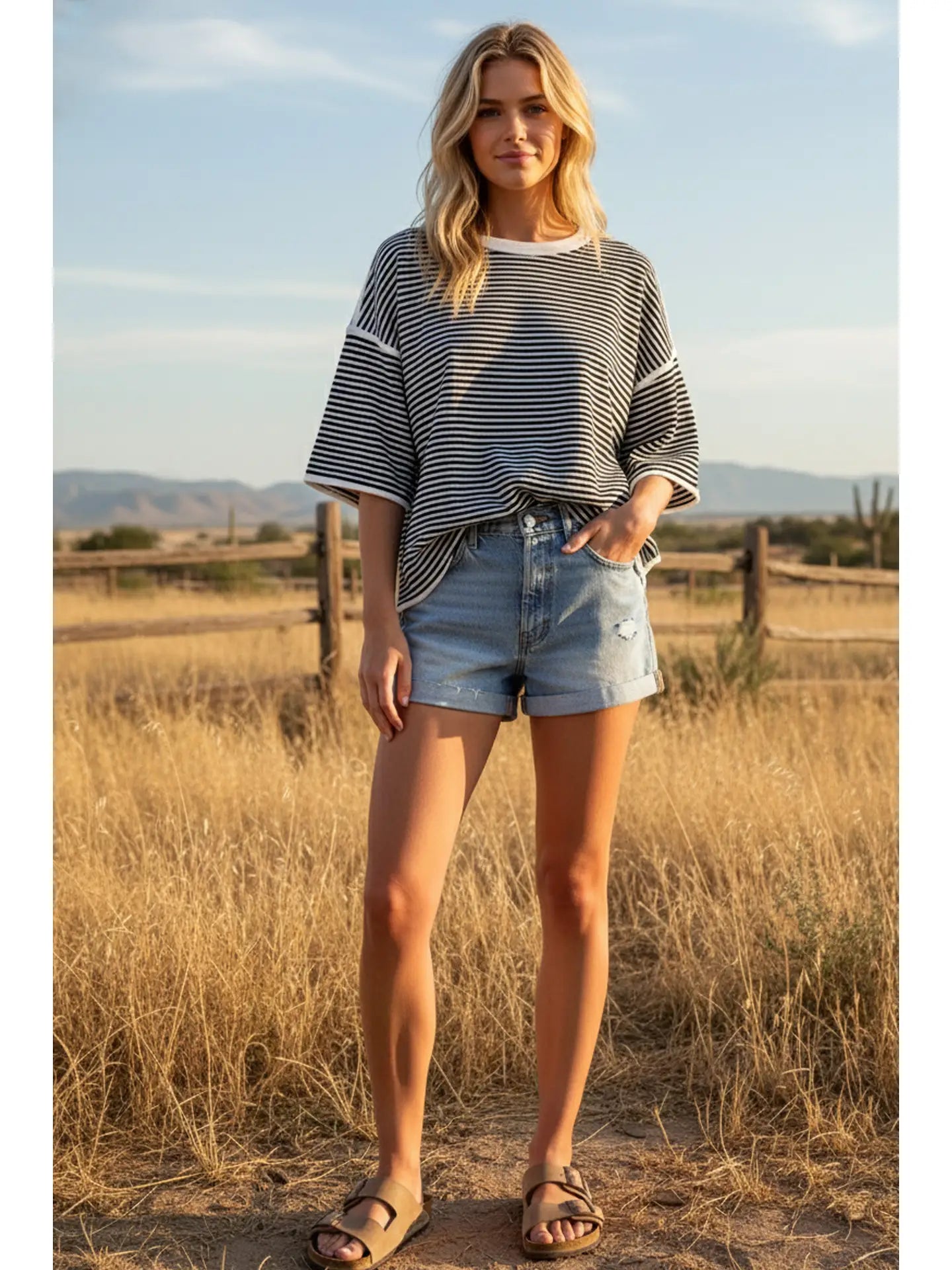 Striped Oversized Knit Top-Black/White