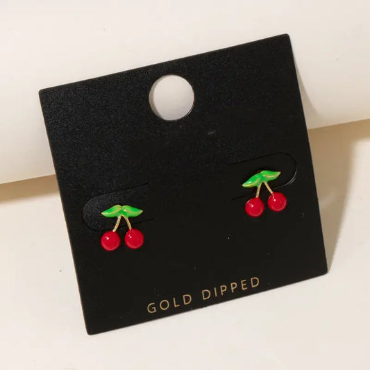 Gold Dipped Mini Cherry Stud Earrings
