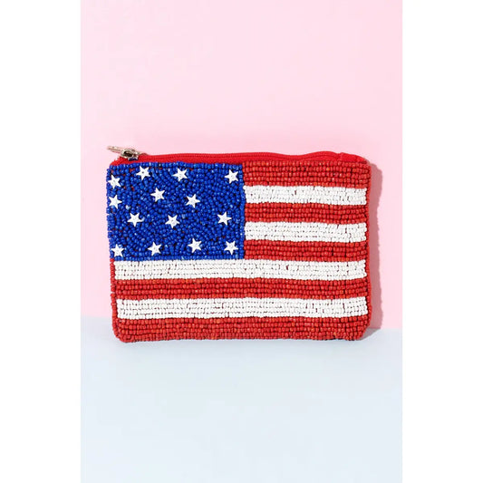 American Flag Beaded Coin Purse