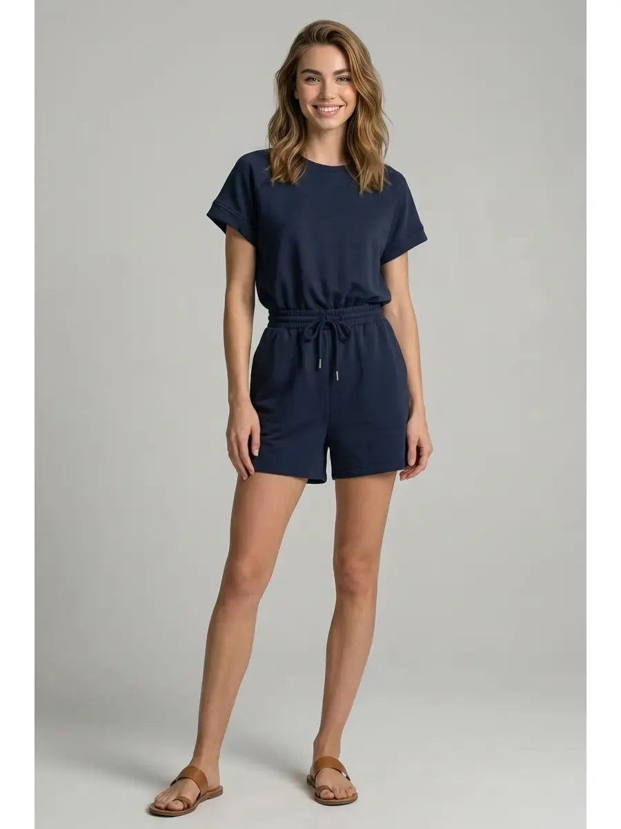 Soft Brushed Modal Sslv Back-Cutout Romper-Midnight