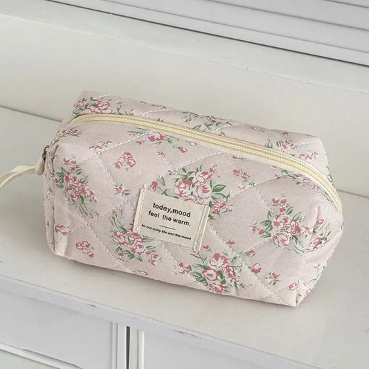 Quilted Cotton Floral Print Portable Storage Bag-Small