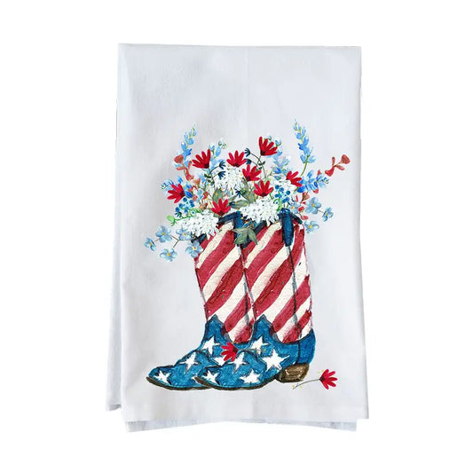 Patriotic Floral Boots Kitchen Towel